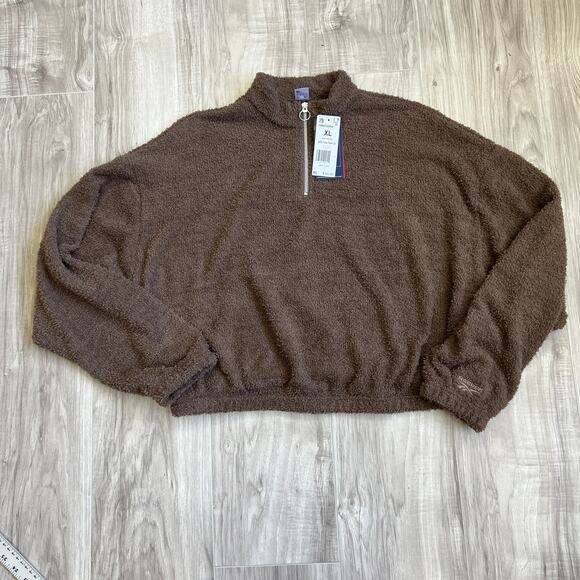 Reebok Cozy Cover Up Pullover Quarter Zip Fuzzy Brown Sweatshirt size XL - Picture 4 of 10